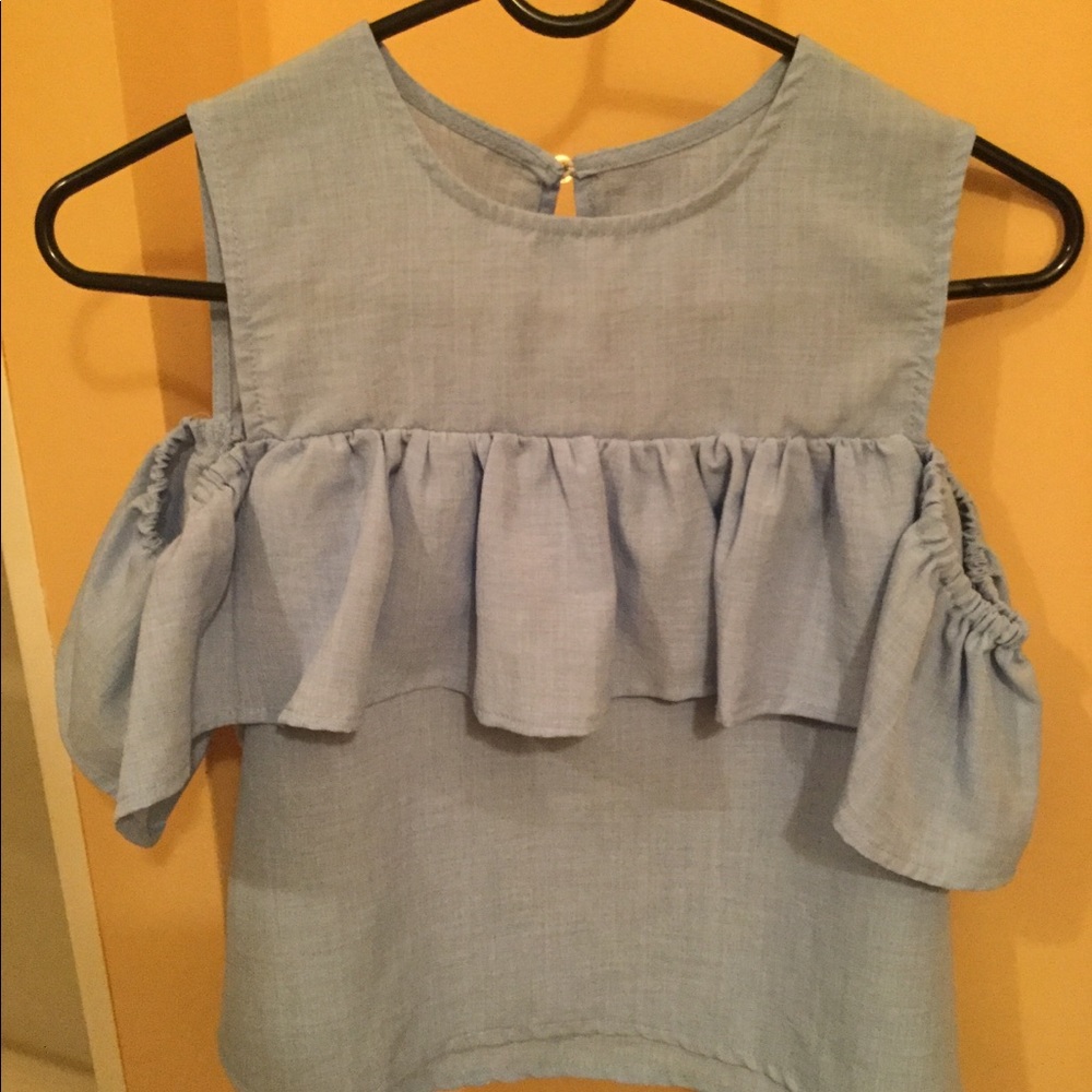 Blue Off Shoulder Ruffle
